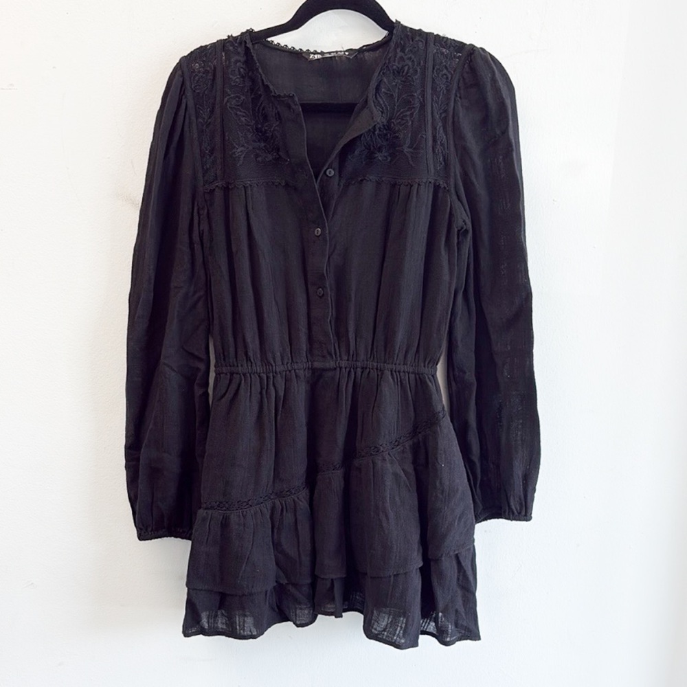 Zara Black Lace-Trimmed Dress